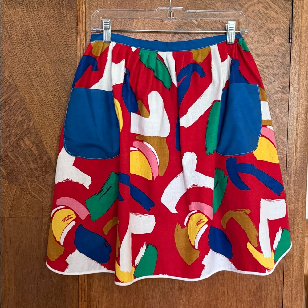 Vintage handmade mod print half apron pockets